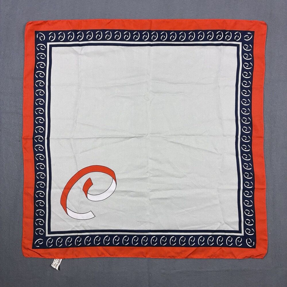Vintage Courreges Paris Scarf White Red Blue E Name Bandana Made In Italy